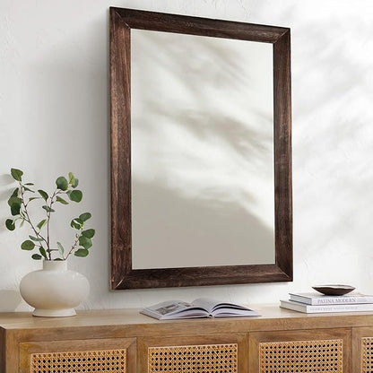 CULER Rustic Wood Wall Mirror for Bathroom,Rectangle 24 x 36 inch Hanging vatiny Mirrors with Wooden Frame for Living Room,Bedroom,Entryway (24x36 inch, Vintage Light Brown)