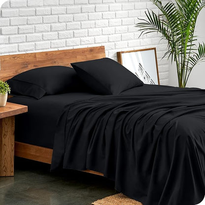 Bare Home Split Head Flex King Sheet Set - 1800 Ultra-Soft Microfiber Bed Sheets - Double Brushed - Deep Pockets - Easy Fit - 4 Piece Set - FlexTop King Bedding Sheets (Split Head Flex King, Black)