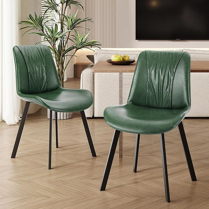 Upholstered Dining Chairs Set of 4, Modern Kitchen & Dining Room Chairs, Faux Leather, Sturdy Metal Legs, for Living Room, Cafe & Restaurant- Green