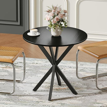 Unovivy 31.5" Black Small Round Dining Table for 2-4, Space Saving Circle Kitchen Dinner Table, Mid Century Modern Dining Room Desk for Kitchen, Apartment