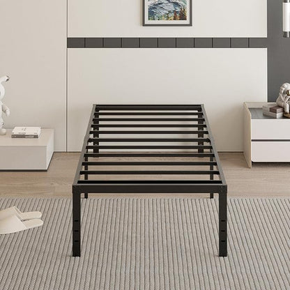 18 Inch Twin XL Bed Frames with Black Bed Cover, Metal Bed Frame Twin XL No Box Spring Needed, Heavy Duty Mattress Foundation, Easy Assembly, Noise Free