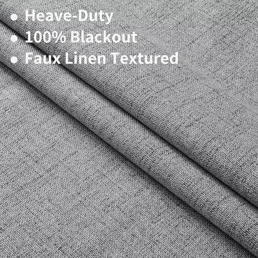 Joydeco Natural Linen Curtains 90 inch Length 2 Panels Set Burg 100% Blackout Patio Door Curtain Room Darkening Sliding Door Curtains Thermal Insulated Back tab Rod Pocket(105x90 inch, Light Grey)