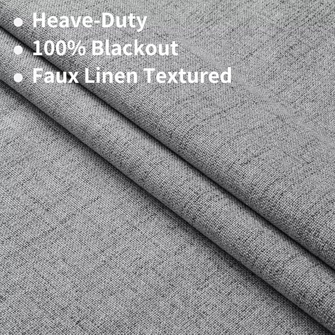 Joydeco Natural Linen Curtains 108 inch Length 2 Panels Set Burg 100% Blackout Patio Door Curtain Room Darkening Sliding Door Curtains Thermal Insulated Back tab Rod Pocket(105x108 inch, Light Grey)