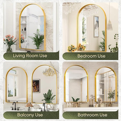 Suidia 24" x 36" Bathroom Mirror, Bathroom Vanity Mirror Metal Framed, Wall-Mounted Mirrors for Bedroom, Living Room, Entryway, Hallway, Gold, Arch Style