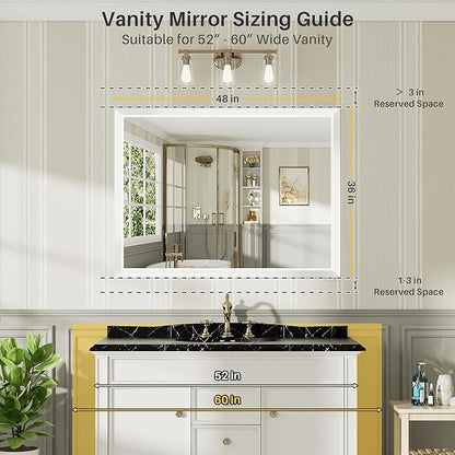 48x36 Inch White Bathroom Mirror for Wall, Thick Metal Framed Rectangle Mirrors for Over Sink, Bedroom, Living Room, Entryway, Anti-Rust, HD Tempered Glass