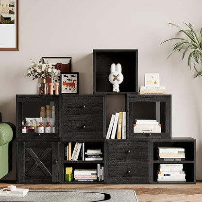 FUSUNBAO DIY Cube Storage Organizer Stackable Cubes for Home Books Clothes Toy -Modular Cubby Storage System-Office Cubical-Bookcase Closet (Black, 1 Layer Cube)