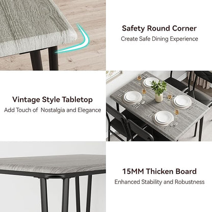 IDEALHOUSE Dining Table Set for 4, Kitchen Table with Upholstered Chairs for Kitchen Room and Small Spaces (Grey, Table with 4 Upholstered Chairs)