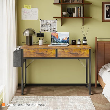 Small Desk with Fabric Drawers- for Bedroom, Vanity Desk with Storage, Home Office Computer Desk for Small Spaces, 32 Inch Modern Work Writing Study Table, Vintage