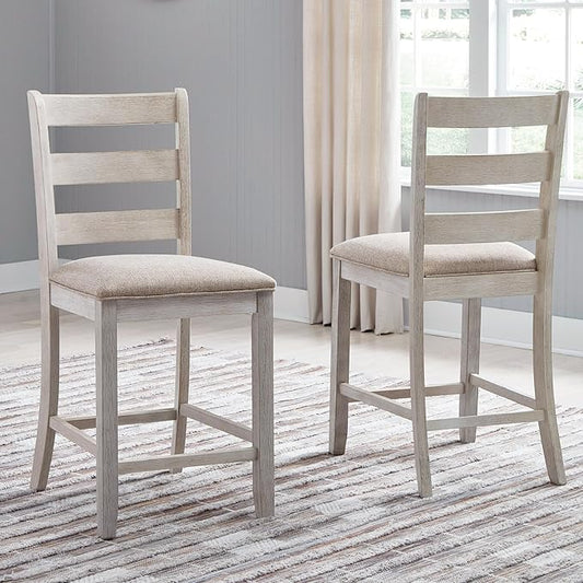 Signature Design by Ashley Skempton 24" Counter Height Upholstered Barstool, Set of 2, Antique White