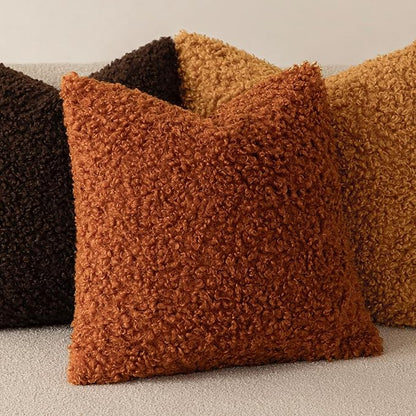 Foindtower 2 Pieces 16x16 Inch Burnt Orange, Faux Fur Throw Pillow Cover Accent Sherpa Furry Pillow Cover Fuzzy Soft Pillowcases Cozy Sheepskin Decorative Fleece Cushion Case for Bed Couch Living Room