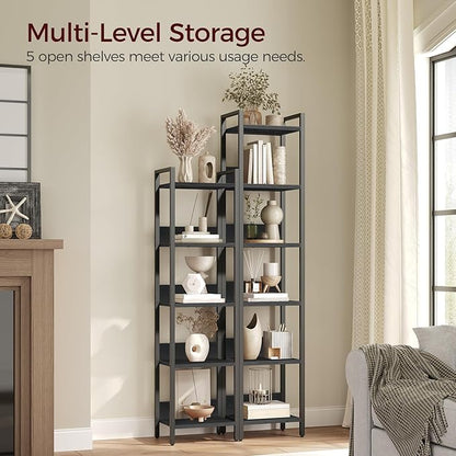 5-Tier Bookshelf, Bookcase, Shelves Organizer for Small Spaces, Storage Shelf Organizer, for Living Room, Bedroom, Study, Balcony, Black BKHB5501