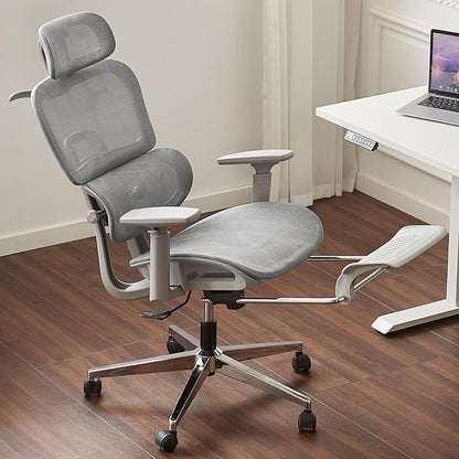 Ergonomic Mesh Office & Gaming Chair with Footrest, High Back Home Office Desk Chair, Comfortable Lumbar Support, 130° Tilt, Adjustable 3D Armrest & 2D Headrest (Grey)