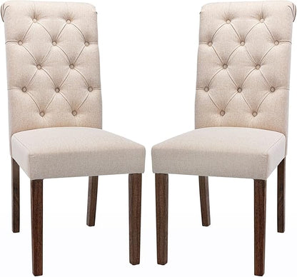 COLAMY 5-Piece Dining Table Set for 4, 60" Kitchen Wood Table with 4 Tufted Dining Room Chairs, White/Beige