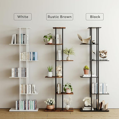 Bookshelf，Small Bookcase for Small Space，6-Tier Bookshelf for Living Room, Home Office, Study，9.45 x 20.8 x 62.2 Inches,White