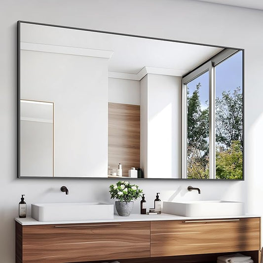 KOCUUY 60x36 Inch Large Black Wall Mounted Mirror,Aluminum Framed Decorative Rectangular Bathroom Mirror for Wall Over Sink,Vanity Mirror for Bedroom Living Room Bathroom,Functional Oversized Mirror