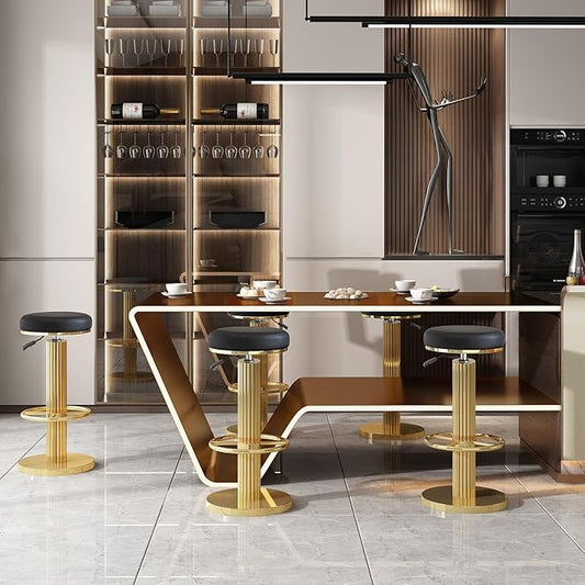 FUNROLUX Gold Bar Stools Adjustable Swivel Counter Stools Modern Backless Counter Height Bar Stools for Kitchen Island with Metal Legs and Upholstered Microfiber Leather (Black)