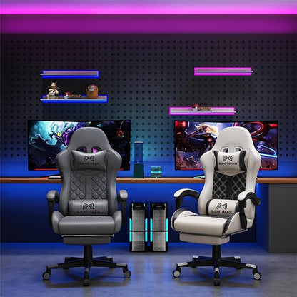 Gaming Chair, 400 lbs Adult Chair, High Back Computer Chair with Footrest and Linked Armrests, Office Video Game Chair with Lumbar Support (Grey)
