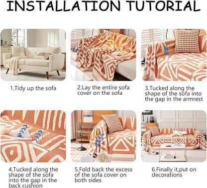 HANDONTIME Orange Sofa Covers for Chair Recliner Chenille Couch Throw Cover Pet Furniture Protector Thick Washable, 71" X71"