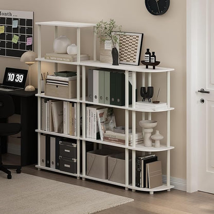 Furinno Turn-N-Tube 5-Tier Multipurpose Shelf Display Rack, White/White