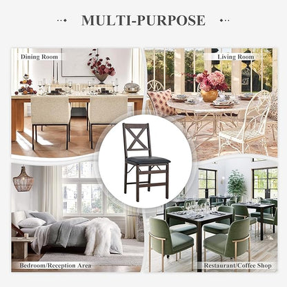 COLAMY Folding Dining Chairs Set of 6 – Dark Brown Wooden Dining Room Chairs, Pre-Assembled, Space Saving Kitchen & Dining Room Furniture, Mid Century Rustic Style, Indoor Outdoor Use