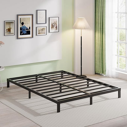 EMODA Queen Bed Frame No Box Spring Needed 6 Inch Heavy Duty Metal Platform BedFrame Queen Size with Steel Slats, Easy Assembly, Black