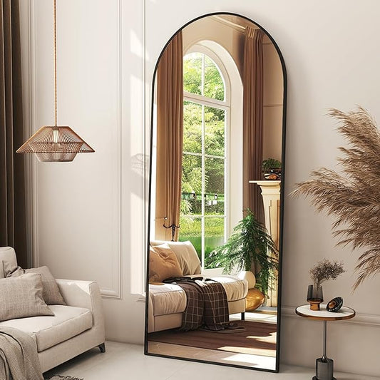 56"x21" Arched Full Length Mirror Floor Mirrors with Aluminum Alloy Frame Free-Standing Wall Mounted Floor Mirrors or Large Dressing Mirror, Black Mirror Full Length