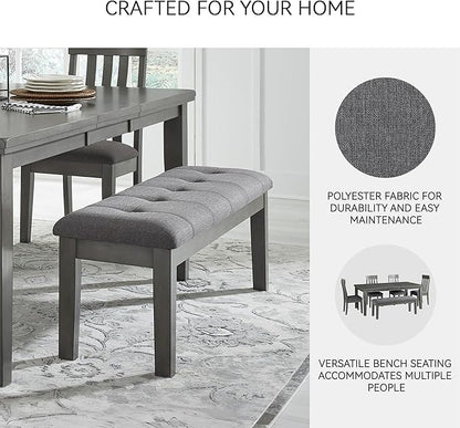 Signature Design by Ashley Hallanden Rustic Tufted Upholstered Dining Room Bench, Gray