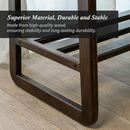 Shoe Bench, Entryway Bench with Leather Cushion, Solid Wood Shoe Rack, Mid Century Modern Bench, Shoe Storage, Shoe Organizer for Entryway (Brown, 21.7" W)