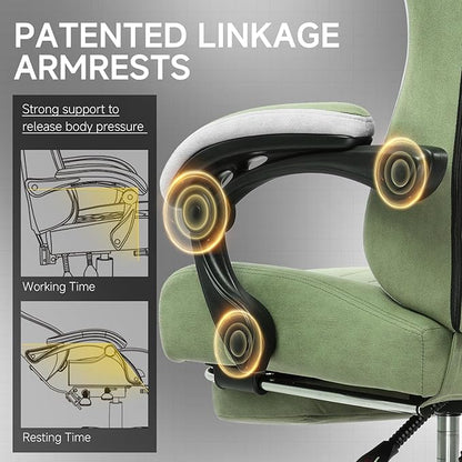 GTPLAYER Office Chair, Gaming Computer Desk Fabric Chair with Footrest, High Back Ergonomic Office Chair with Pocket Spring Lumbar Support and Linkage Armrests Adjustable Height Swivel for Home Task