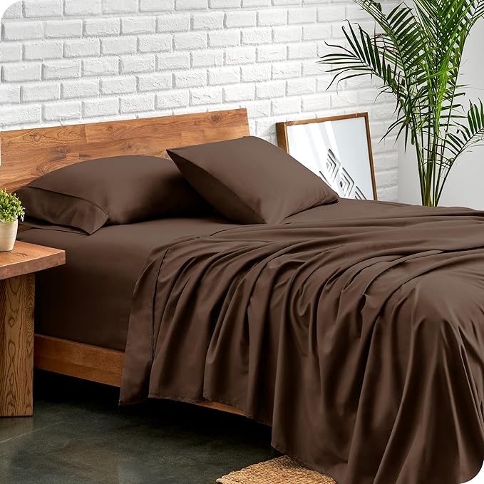 Bare Home Split Head Flex King Sheet Set - 1800 Ultra-Soft Microfiber Bed Sheets - Double Brushed - Deep Pockets - Easy Fit - 4 Piece Set - FlexTop King Bedding (Split Head Flex King, Cocoa)