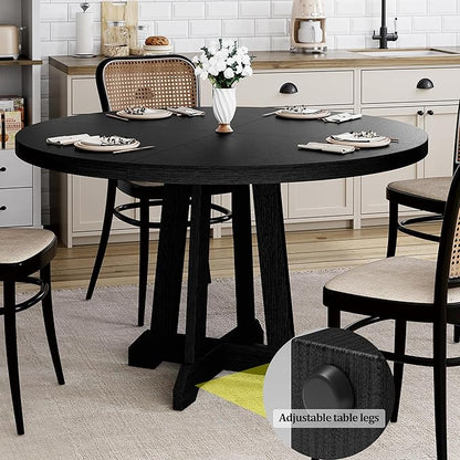 GarveeHome Round Dining Table for 4,Kitchen Dining Room Circle Dinner Pedestal Table,Space Saving Wood Kitchen & Dining Room Furniture,Black 47-inch Diameter