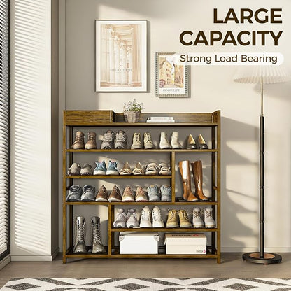 Bamworld Shoe Rack for Front Door Entrance Bamboo Shoe Organizer with Storage Box Free Standing Shoe Cabinet Wooden Shoe Storage Shelf for entryway, Closet and Doorway (Dark Brown)