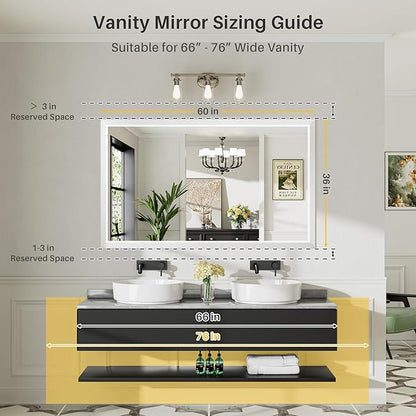 60x36 Inch White Bathroom Mirror for Wall, Thick Metal Framed Rectangle Mirrors for Over Sink, Bedroom, Living Room, Entryway, Anti-Rust, HD Tempered Glass