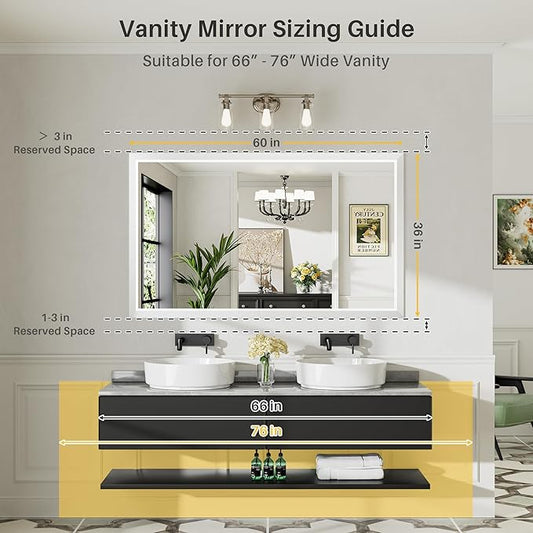 60x36 Inch White Bathroom Mirror for Wall, Thick Metal Framed Rectangle Mirrors for Over Sink, Bedroom, Living Room, Entryway, Anti-Rust, HD Tempered Glass