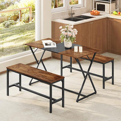 HOOBRO Dining Benches, Pair of 2 Industrial Kitchen Table Benches, Wooden Indoor Benches, Durable and Stable, for Dining Room, Kitchen, Living Room, Bedroom, Rustic Brown BF02CD01