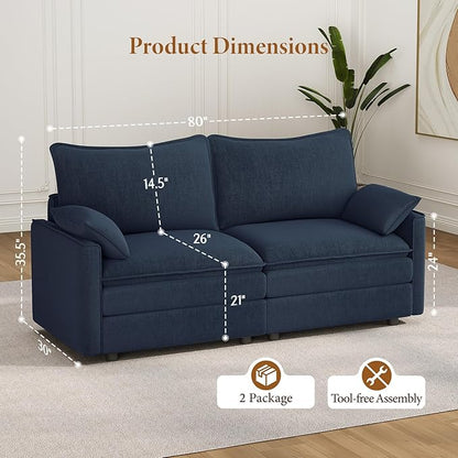 Vesgantti 74" Loveseat Sofa for Living Room, Comfy Cloud Couch Deep Seat Chenille Modern 2 Seater Small Sofa with Armrest Pillow, Easy Assembly for Small Spaces, Blue