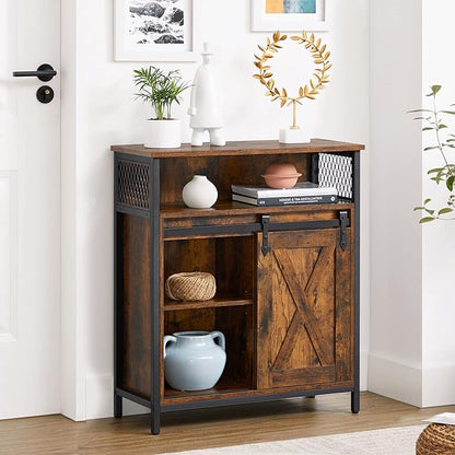 VASAGLE Buffet Cabinet, Coffee Bar Storage Cabinet, Sideboard with 1 Sliding Barn Door, Adjustable Shelves, 11.8 x 27.6 x 31.5 Inches, for Living Room, Rustic Brown and Ink Black ULSC089B01