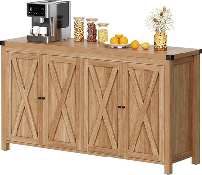YITAHOME 55'' Sideboard Buffet Cabinet with Storage, Farmhouse Large Coffee Bar Cabinet with Adjustable Shelf for Kitchen, Living Room, Oak