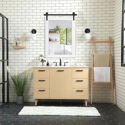 Farmhouse Bathroom Mirrors for Over Sink 26”x40” White Rustic Wall Decor Mirror for Vanity Barn Door Style Wall Mirror for Bathroom Entryway Living Room Bedroom