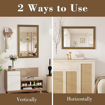 Axeman 24x36 Rectangular Wall Mirror, Decorative Bathroom Mirror, Traditional Vintage Wall Mounted Mirror with Beaded Frame for Accent Living Room Vanity Bedroom Entryway, Gold