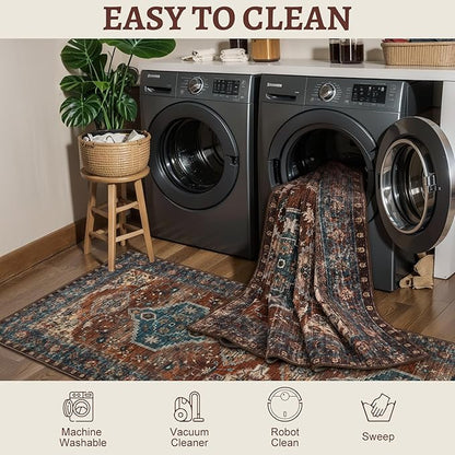 Tangsoo Washable Entryway Rugs 2x3 Vintage Non Slip Small Area Rug, Indoor Front Door Rug, Print Distressed Door Mat Indoor Entrance Soft Low Pile Throw Rug for Entry Kitchen Bedroom Bathroom