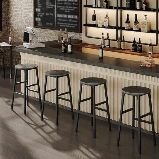 Bar Stools, Set of 2 Round Bar Chairs with Footrest, 24.4 Inch Kitchen Breakfast Bar Stools, Industrial Bar Stools, Easy Assembly, for Dining Room, Kitchen, Black BAHB0201
