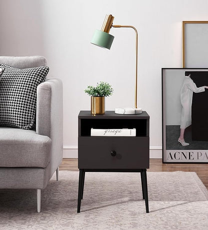 VECELO Modern Nightstands Set of 2,Square End Side Table with Drawer and Storage Space for Bedroom and Living Room
