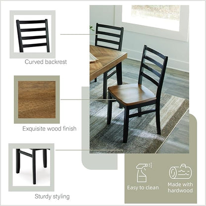 Signature Design by Ashley Blondon Rustic Chevron Dining Table and 6 Chairs, Set of 7, Black & Light Brown