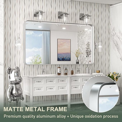 TokeShimi 60 x 30 Inch Wall Mirror for Bathroom Brushed Silver Metal Frame Decorative Rectangular Wall Mounted Home Decor Corner Hangs Farmhouse Mirror (Horizontal/Vertical)