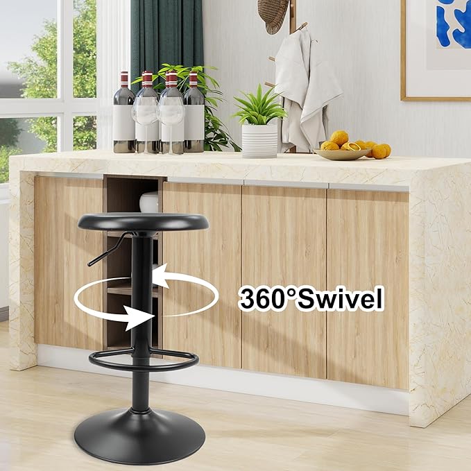 CAROLMADE Bar Stools Set of 2, Adjustable Metal Bar stools Swivel Counter Height Stool Backless Barstools for Kitchen Island Pub, Black