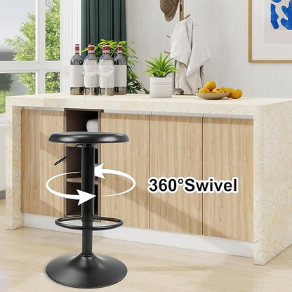 CAROLMADE Bar Stools Set of 2, Adjustable Metal Bar stools Swivel Counter Height Stool Backless Barstools for Kitchen Island Pub, Black