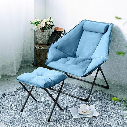 Hexagon Foldable Living Room Chair, Saucer Chair for Adults, Comfy Bedroom Lounge Chair, Moon Chair, Lazy Folding Chair for Dorm Rooms(Ottoman-Blue)