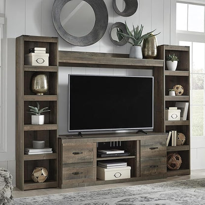 Signature Design by Ashley Trinell Rustic 4-Piece Entertainment Center for TVs up to 69", Light Brown