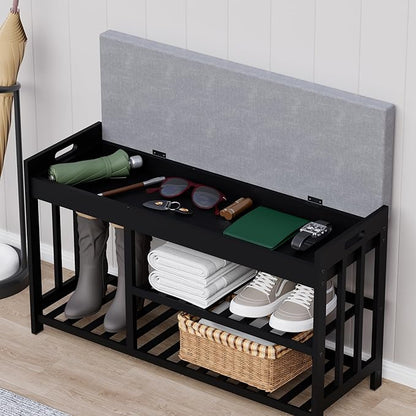 3-Tier Bamboo Shoe Rack Bench, Shoe Storage Organizer Bench, Entryway Benchs, Shoes Rack for Front Door Entrance, Entryway Bathroom Bedroom